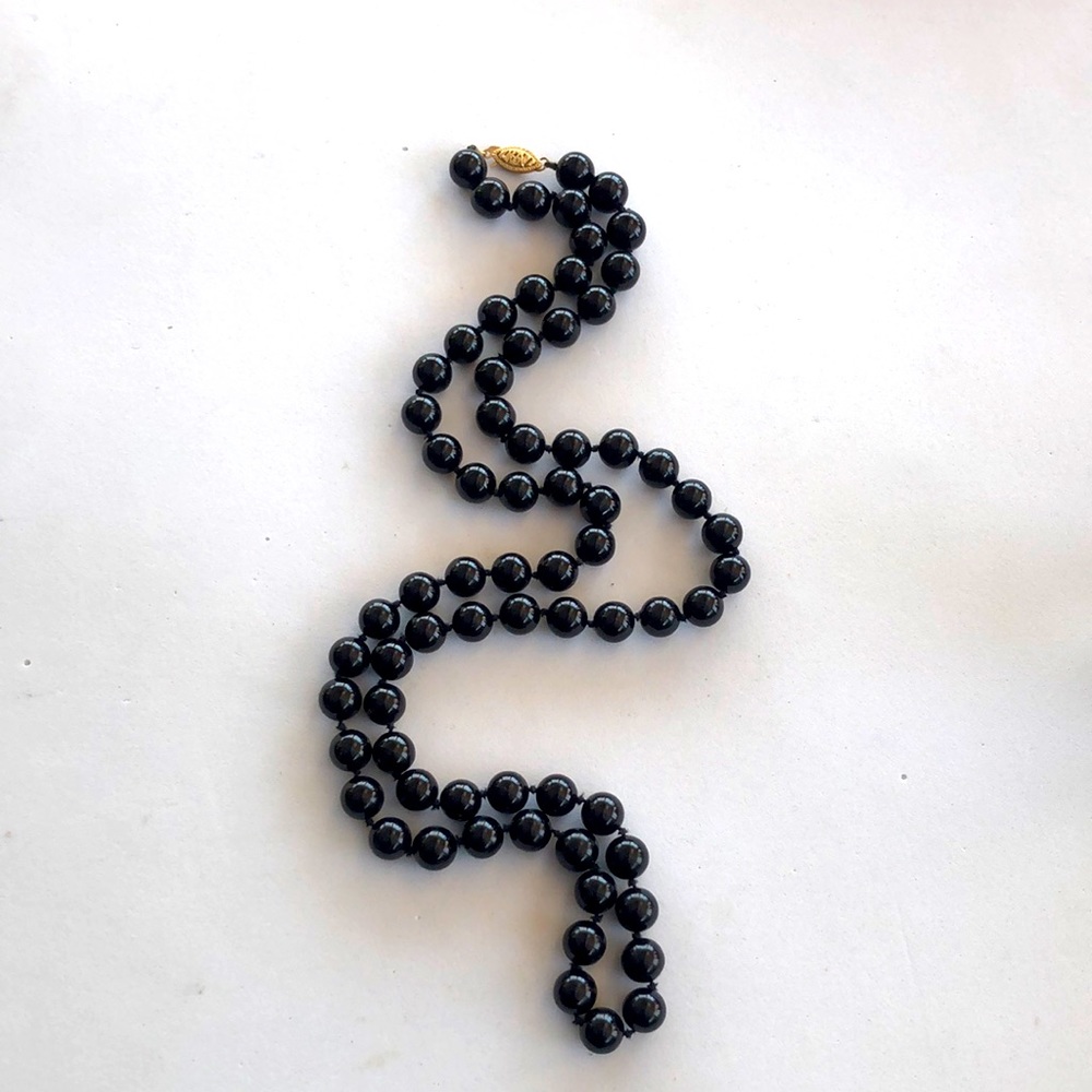 VTG 14K Onyx Bead 26” Necklace